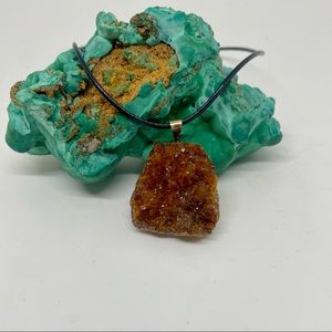 Citrine druzy necklace on black pleather